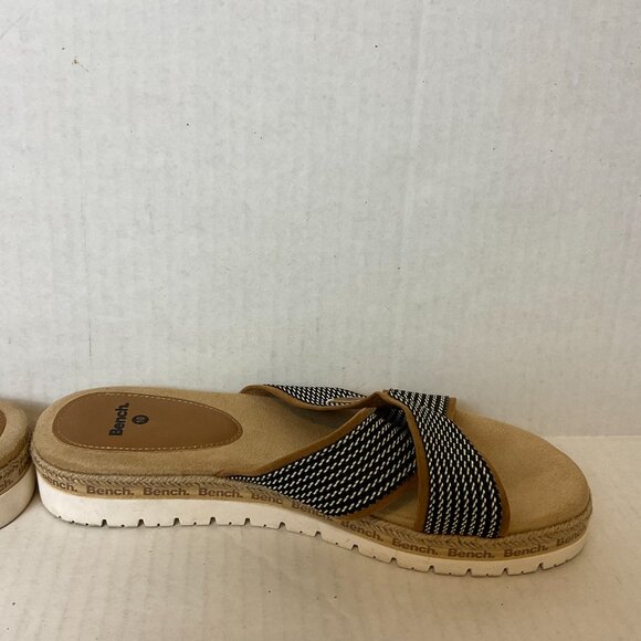 Bench Victoria Sandals 10 Brown Black White Slip On Cushioned Criss-Cross - Picture 9 of 11